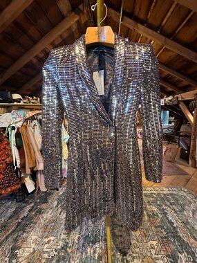 Zara Silver Sequin Blazer Jacket